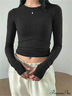 Casual Slim Fit Long Sleeve O-Neck Tops Spring Fall Knit Top