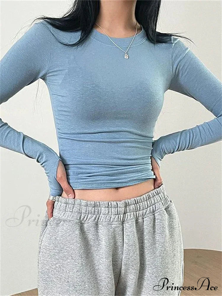 Casual Slim Fit Long Sleeve O-Neck Tops Spring Fall Knit Top