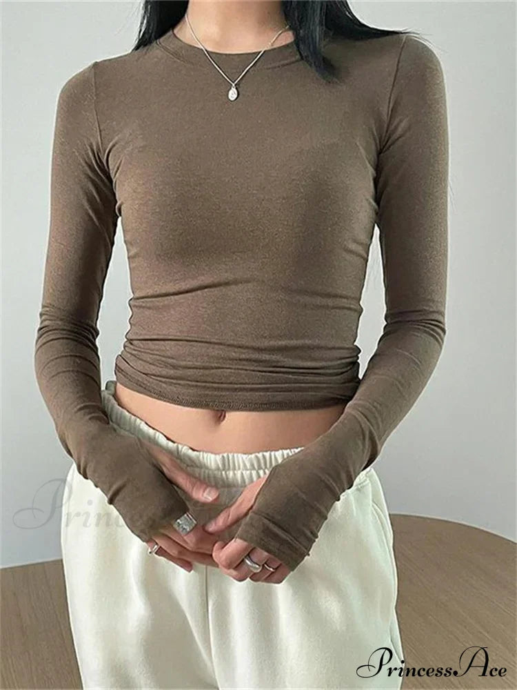 Casual Slim Fit Long Sleeve O-Neck Tops Spring Fall Knit Top