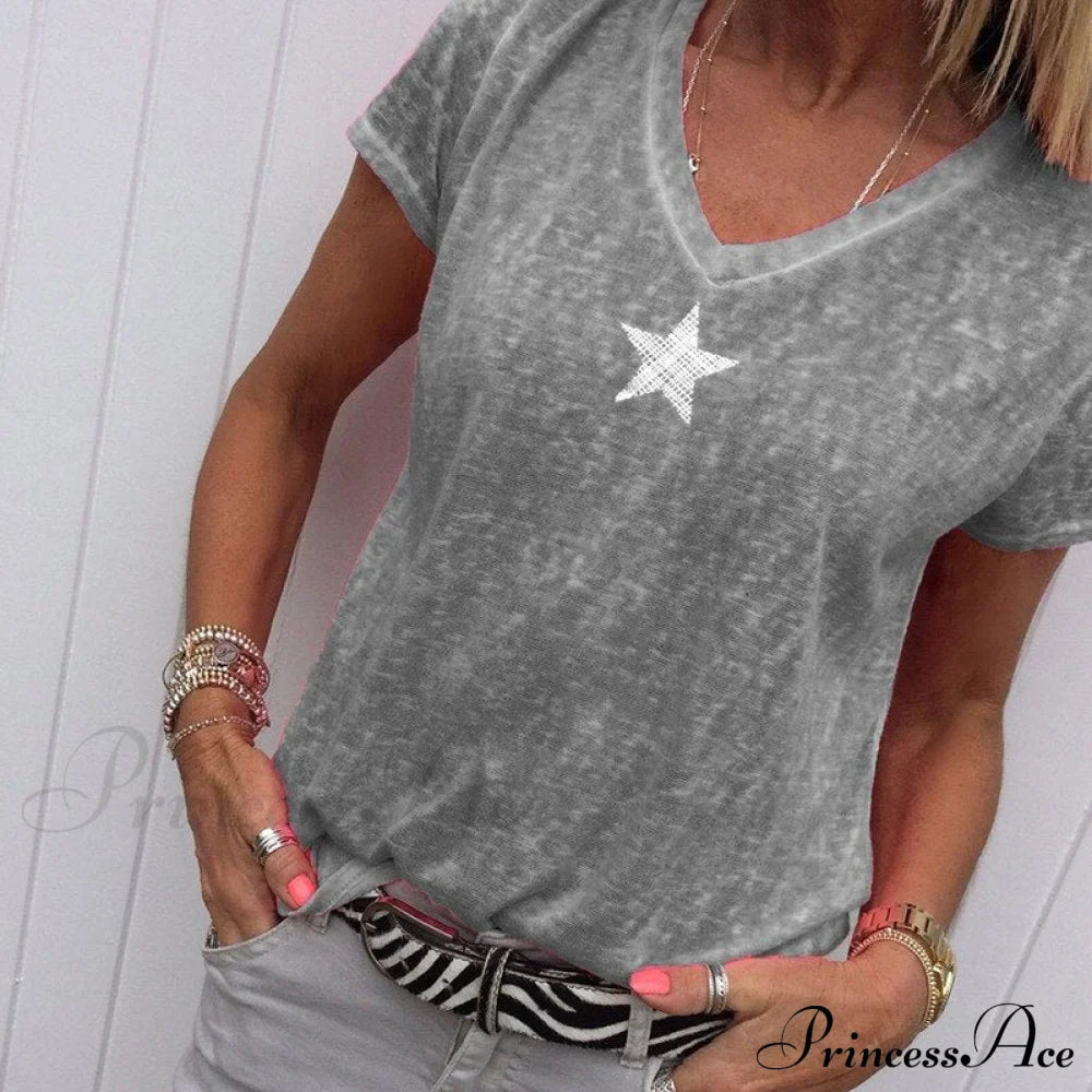 Casual Solid Color Short Sleeve V Neck T-shirt