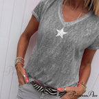 Casual Solid Color Short Sleeve V Neck T-shirt
