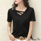 Casual Solid Color Short Sleeve V Neck T-shirt