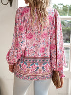 Casual V-Neck Floral Print Long Sleeve Boho Blouse