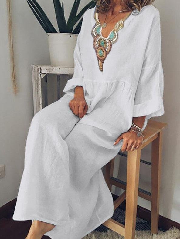 Casual V neck Long Sleeve Dress