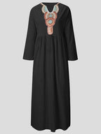 Casual V neck Long Sleeve Dress