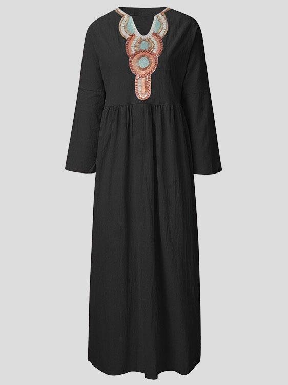 Casual V neck Long Sleeve Dress