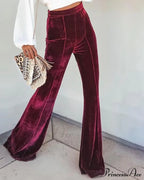 Casual Velvet High Waist Flared Pants