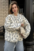 Casual Versatile Printed V-Neck Drawstring Padded Coat