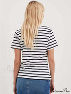 Casual Women's Cotton Harajuku Neck Brief Warm-Season Arm Tops Striped O Loose Tee T-Shirt Style