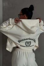 Casual Zip Hooded Embroidered Sweatpants Two Piece Set