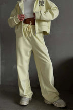 Casual Zip Hooded Embroidered Sweatpants Two Piece Set