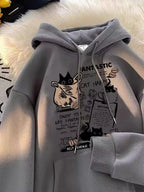 Cat Cartoon Printed Pullover Hoodie