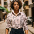 Cat Print Long Sleeve Vintage Casual Blouse