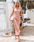 Catwalk Satin Polka Dot Asymm Slip Midi Dress Blush