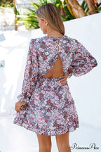 Causal Loose Solid Color Pleated Classic V-Neck Long Puff Sleeves Sweater Dress