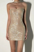 Rhinestone Halter Backless Mini Dress