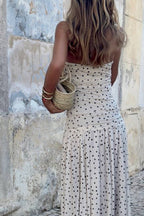 French Polka Dot Strapless Tulle Maxi Dress