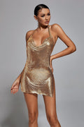 Diamante Mesh Mini Dress - Gold
