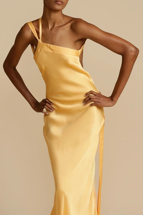 Bodycon Asymmetrical Neck Silk Dress
