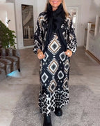 Eleonora Long Sleeve Dress with Geometric Print for Women