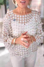 Three-Dimensional Floral Beaded Openwork Blouse