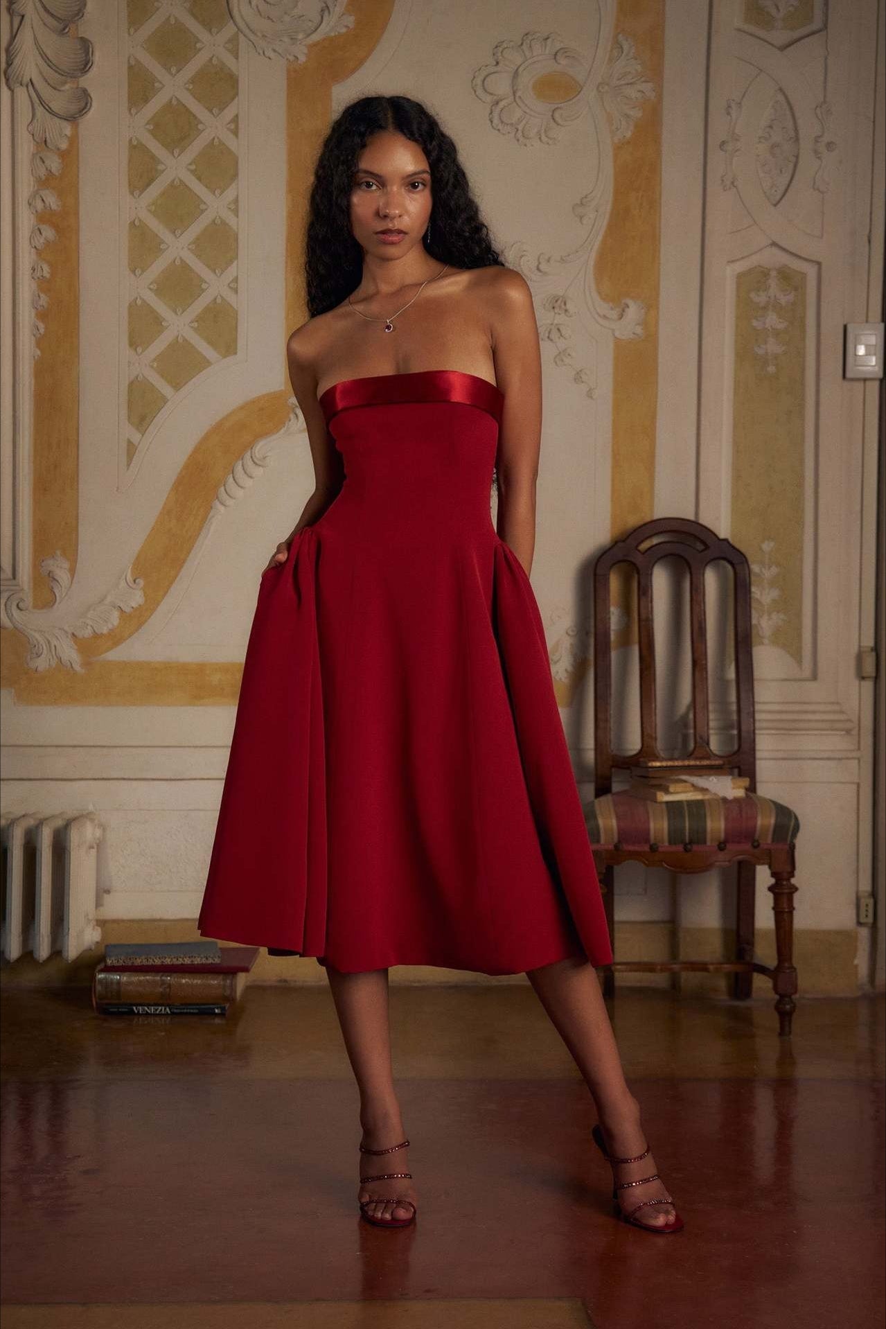 Patchwork Strapless Open Back Fitted Waist Elegant Party Dress