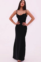 Solid Tie Waist Spaghetti Strap Slim Fit Prom Dress