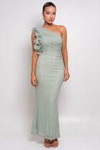 Sexy Tulle One Shoulder Floral Bodycon Slim Formal Dress