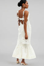 Novise Halter Fringe 3D Flower Midi Dress