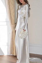 Robyn Exclusive Pearl Eden Maxi Dress with an Open Cowl Neckline and Satin Back Premium Wardrobe Essential