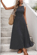 Multi-Color Polka Dot Backless Tie Sleeveless Flowy Maxi Dress
