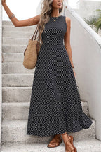 Multi-Color Polka Dot Backless Tie Sleeveless Flowy Maxi Dress