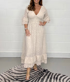 Embroidery Frill Sleeve Midi Dress