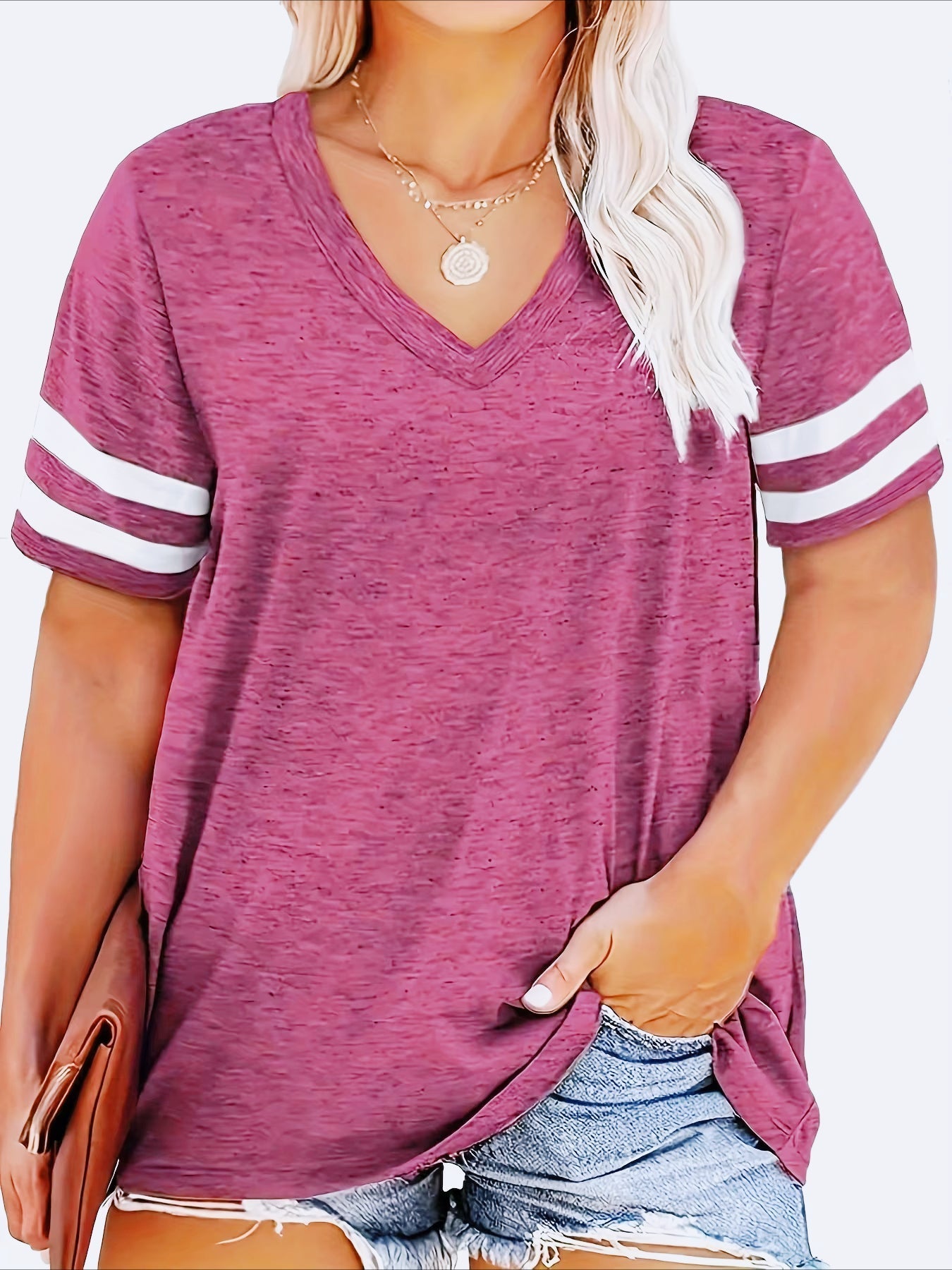 Color Blocked Vneck Tshirt