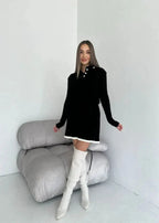 Cable-Knit Buttoned Sweater Dress Set
