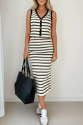 Striped Knit Sleeveless Top & High-Waisted Skirt Two-Piece Set