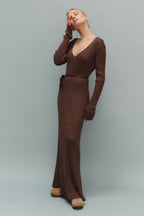 Knit Bodycon V Neck Maxi Dress