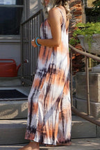 Casual Vacation Print Tie Dye Patchwork V Neck Sling Dress Dresses(7 Colors)