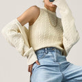 Ivory Cable Knit Shrug Cardigan & Vest Two-Piece Set