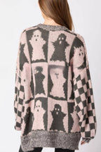 Halloween Ghost Plaid Crew Neck Sweater