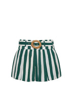 Claudine Striped Heart-shaped Smocked Tank and Raffia Buckle Belted Pocket Bubble Shorts Set