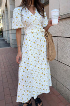 Cotton Printed Puff Sleeve Midi Dress