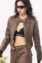 Vintage Distressed Suede Moto Jacket