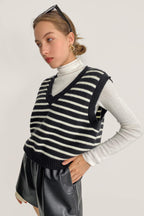 Black Striped Knitted Sweater Vest