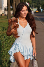 Halter Ruffle Button-Down Bodycon Mini Dress