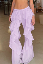 Lace Up Spliced Ruffle Flare Pants