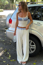 Striped Color Block Knit Casual Two Piece Set