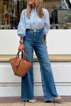 French ruffled stand-up collar loose lantern sleeve Tencel shirt