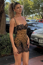 Elegant Leopard Backless Lace Dress