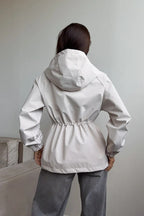 Waterproof Hooded Drawstring Loose Casual Outdoor Hiking Jacket